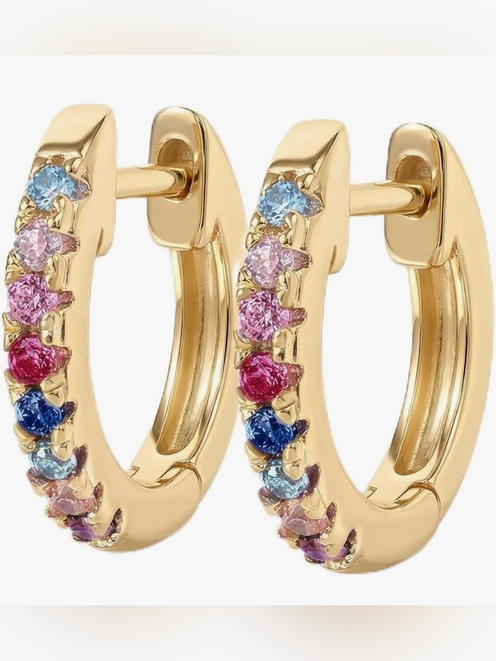 Rare Dillards 18KT gold vermeil multi gemstone hoop Huggie earrings
